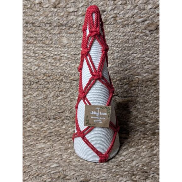 Holiday Lane Boho Festive Yarn Cone Christmas Tree Red White Tabletop Decor 13" - Picture 1 of 6